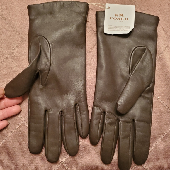 NWT COACH Mahogany Brown Basic Leather Gloves sz 7 1/2 - Picture 2 of 9